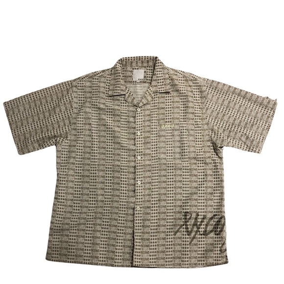 Exco Jeans for Life AOP Spell out Short sleeve top Dress shirt tan & brown XL 🤎 - Picture 1 of 11